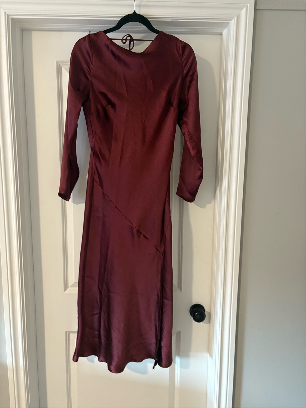 ASOS Burgundy Satin Long Sleeve Midi Dress